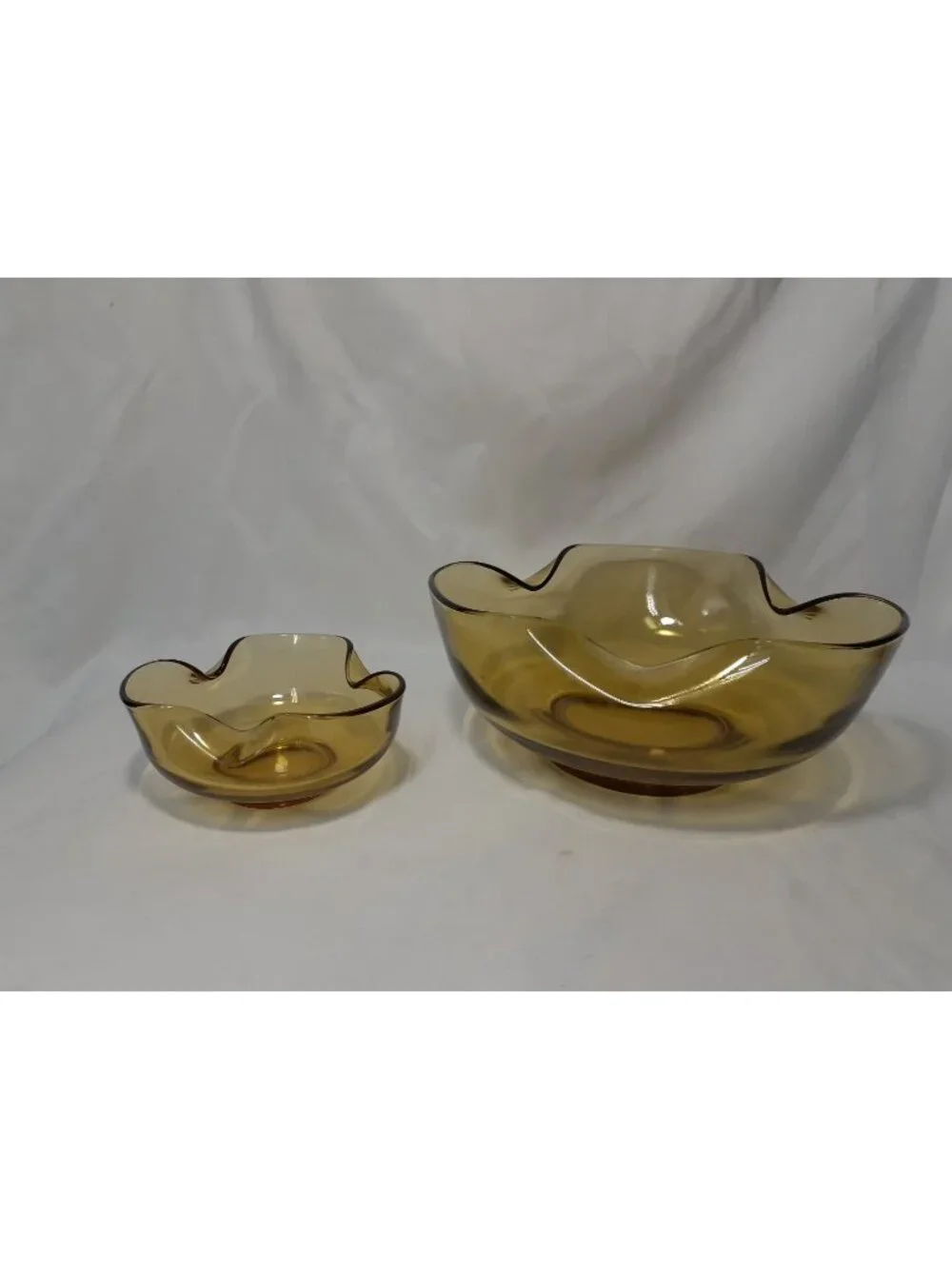 Vintage MCM Yellow/Amber Anchor Hocking Chip & Dip Set, Pinched Folded edges,